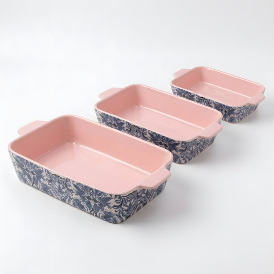 Floral Porcelain Casserole Set 3 Pcs
